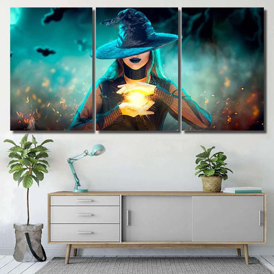 Halloween Witch Girl Making Witchcraft Magic - Fantasy Canvas Print Panel Canvas, 3-5 Piece Canvas Art, Multi Panel Canvas Wall Art Poster Canvas Gallery Framed Prints, Canvas