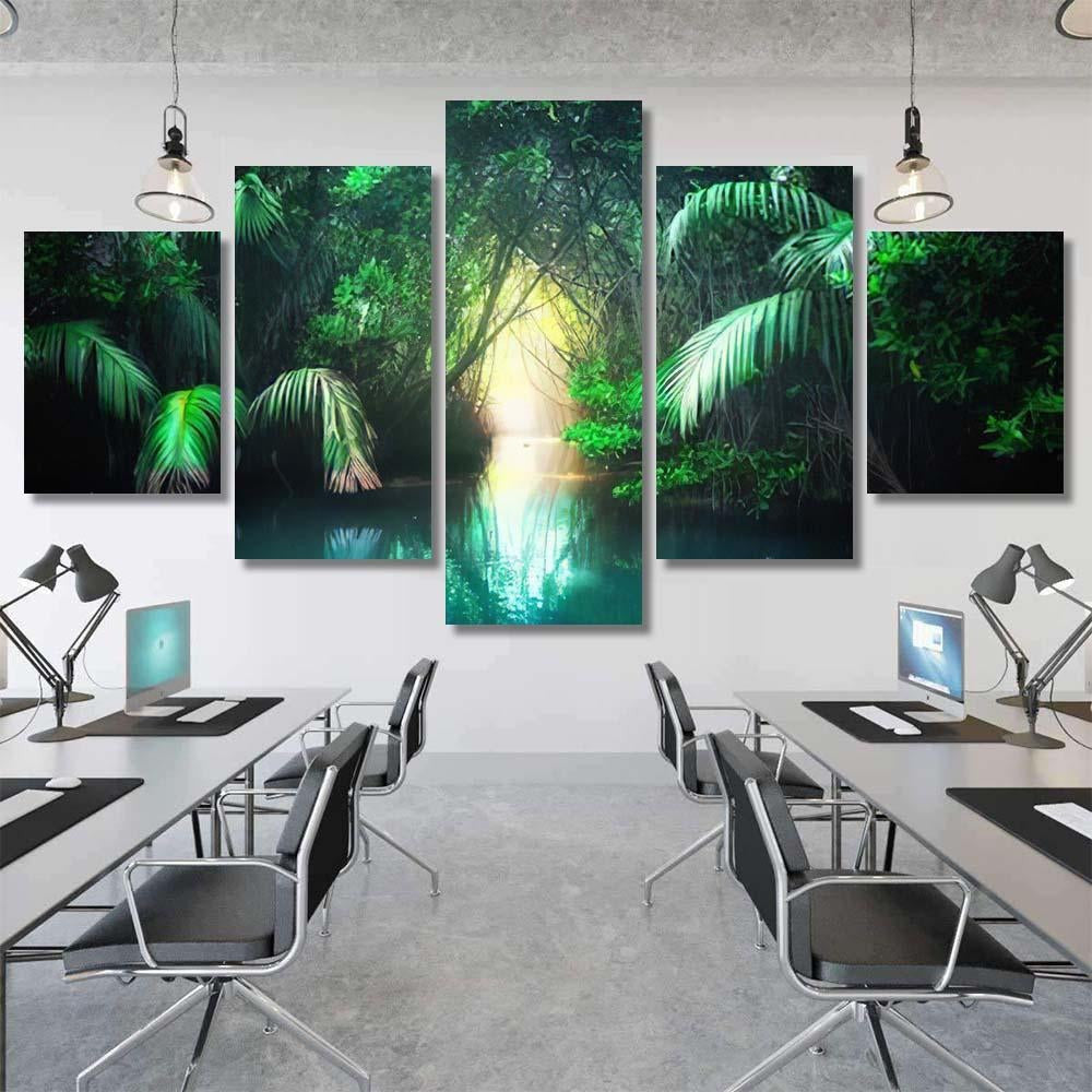 Fantasy Jungle Landscape Turquoise Tropical Lake 2 - Fantasy Canvas Print Panel Canvas, 3-5 Piece Canvas Art, Multi Panel Canvas Wall Art Poster Canvas Gallery Framed Prints, Canvas