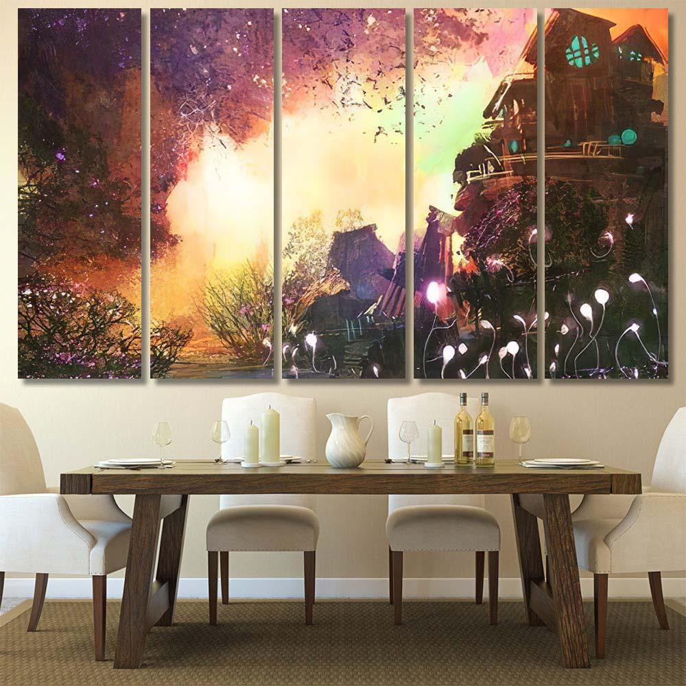 Fantasy Landscape Ancient Castledigital Paintingillustration - Fantasy Canvas Print Panel Canvas, 3-5 Piece Canvas Art, Multi Panel Canvas Wall Art Poster Canvas Gallery Framed Prints, Canvas