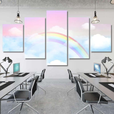 Fantasy Magical Landscape Rainbow On Sky 5 - Fantasy Canvas Print Panel Canvas, 3-5 Piece Canvas Art, Multi Panel Canvas Wall Art Poster Canvas Gallery Framed Prints, Canvas