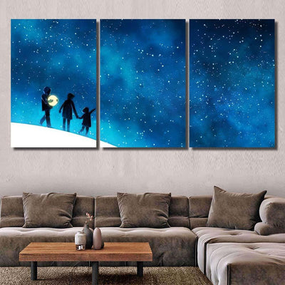 Beautiful Scenery Showing Lovely Family Standing Galaxy Sky and Space Canvas Print Panel Canvas, 3-5 Piece Canvas Art, Multi Panel Canvas Wall Art Poster Canvas Gallery Framed Prints, Canvas