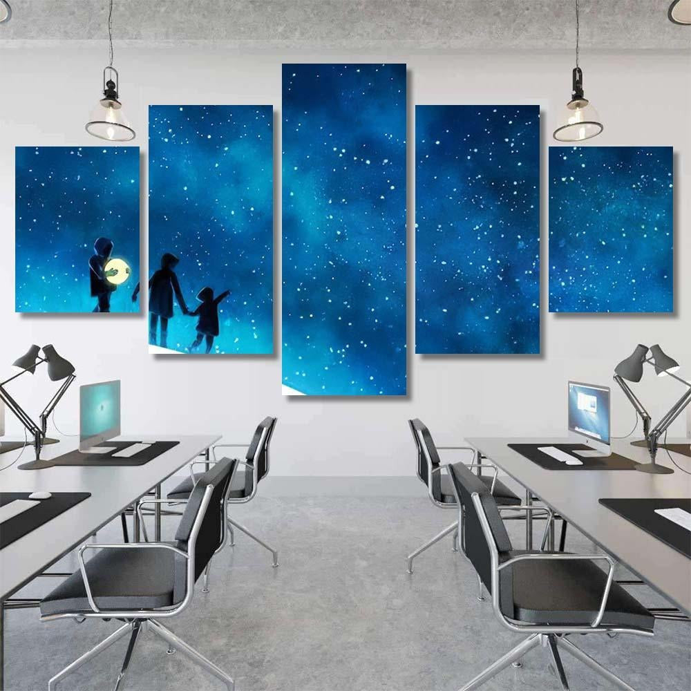 Beautiful Scenery Showing Lovely Family Standing Galaxy Sky and Space Canvas Print Panel Canvas, 3-5 Piece Canvas Art, Multi Panel Canvas Wall Art Poster Canvas Gallery Framed Prints, Canvas