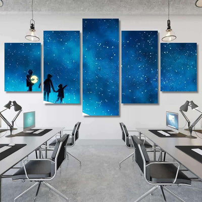 Beautiful Scenery Showing Lovely Family Standing Galaxy Sky and Space Canvas Print Panel Canvas, 3-5 Piece Canvas Art, Multi Panel Canvas Wall Art Poster Canvas Gallery Framed Prints, Canvas