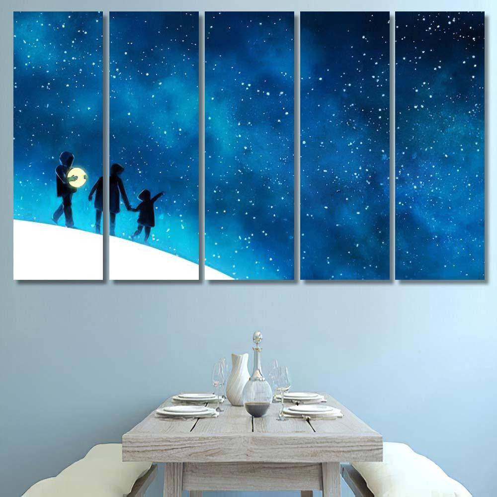 Beautiful Scenery Showing Lovely Family Standing Galaxy Sky and Space Canvas Print Panel Canvas, 3-5 Piece Canvas Art, Multi Panel Canvas Wall Art Poster Canvas Gallery Framed Prints, Canvas