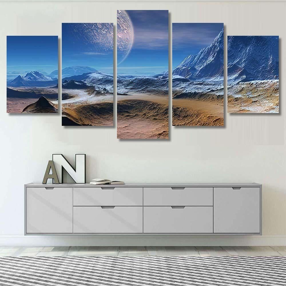 Alien Planet Fantasy Landscape 1 Galaxy Sky and Space Canvas Print Panel Canvas, 3-5 Piece Canvas Art, Multi Panel Canvas Wall Art Poster Canvas Gallery Framed Prints, Canvas