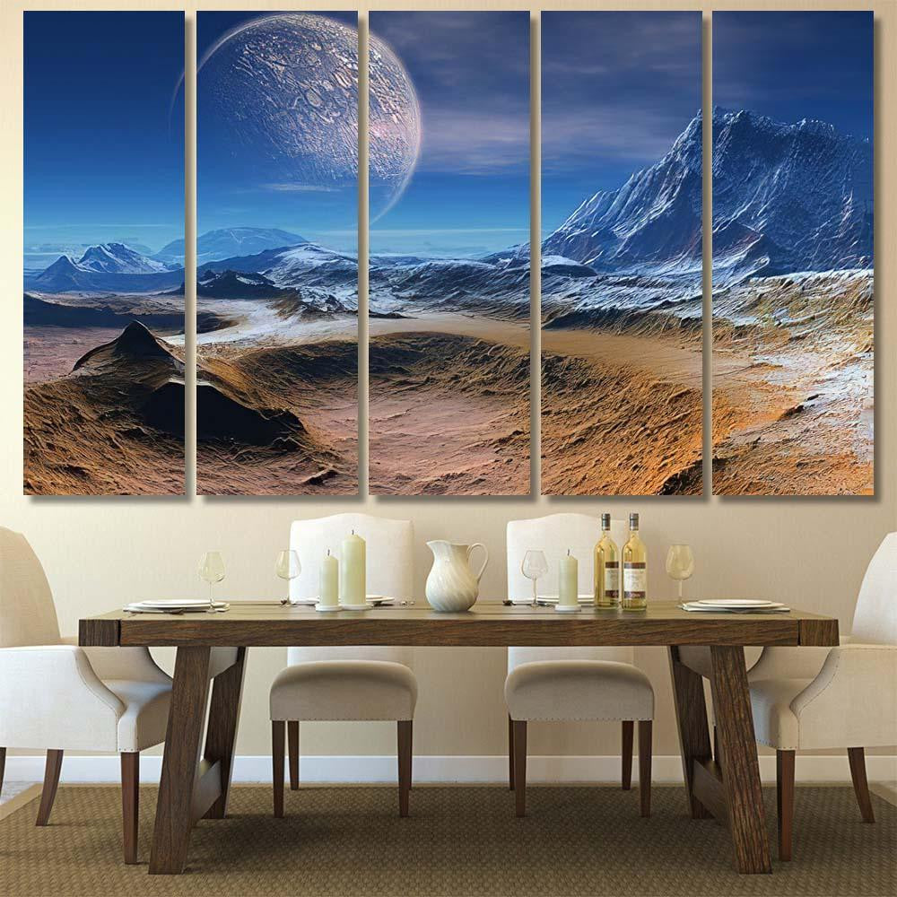 Alien Planet Fantasy Landscape 1 Galaxy Sky and Space Canvas Print Panel Canvas, 3-5 Piece Canvas Art, Multi Panel Canvas Wall Art Poster Canvas Gallery Framed Prints, Canvas