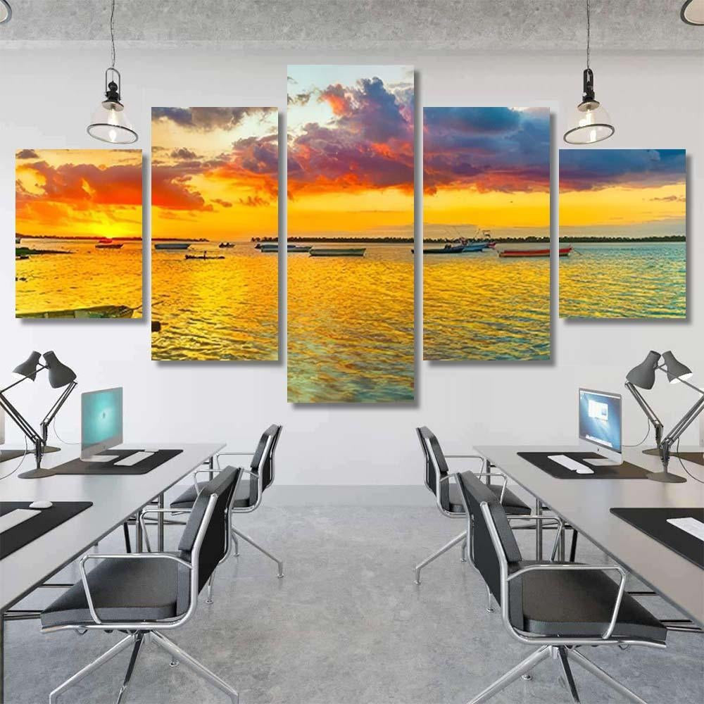 Fishing Boat Sunset Time Le Morn 2 - Fantasy Canvas Print Panel Canvas, 3-5 Piece Canvas Art, Multi Panel Canvas Wall Art Poster Canvas Gallery Framed Prints, Canvas
