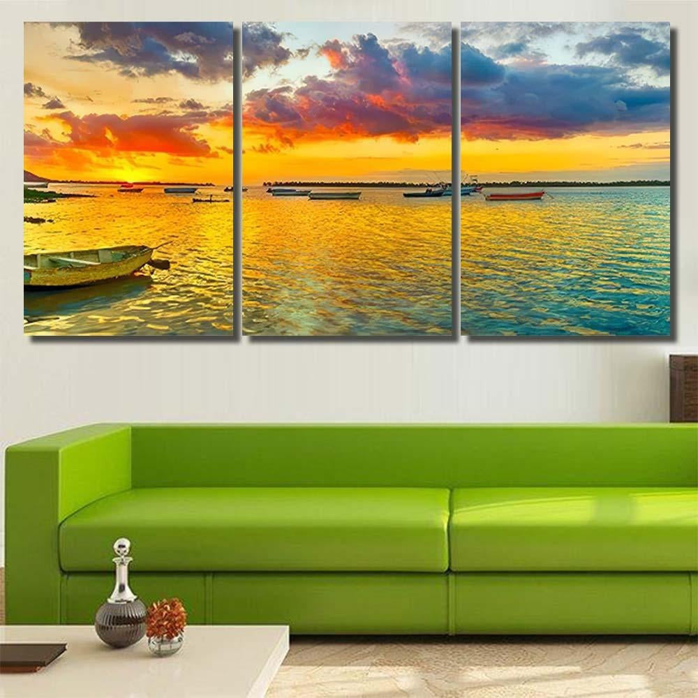 Fishing Boat Sunset Time Le Morn 2 - Fantasy Canvas Print Panel Canvas, 3-5 Piece Canvas Art, Multi Panel Canvas Wall Art Poster Canvas Gallery Framed Prints, Canvas