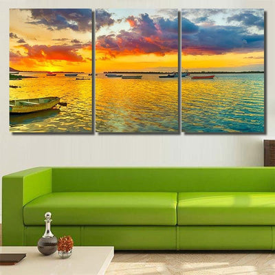 Fishing Boat Sunset Time Le Morn 2 - Fantasy Canvas Print Panel Canvas, 3-5 Piece Canvas Art, Multi Panel Canvas Wall Art Poster Canvas Gallery Framed Prints, Canvas