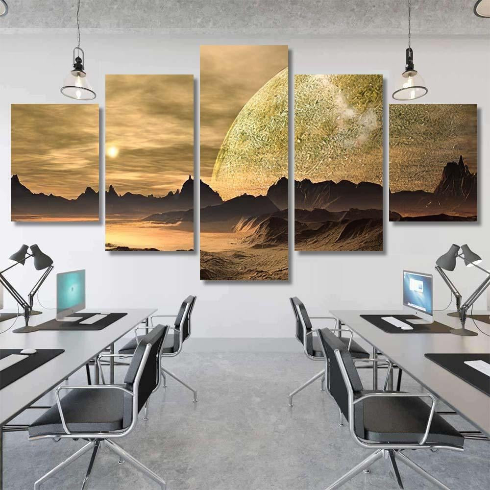 Alien Planet Fantasy Landscape 2 Galaxy Sky and Space Canvas Print Panel Canvas, 3-5 Piece Canvas Art, Multi Panel Canvas Wall Art Poster Canvas Gallery Framed Prints, Canvas