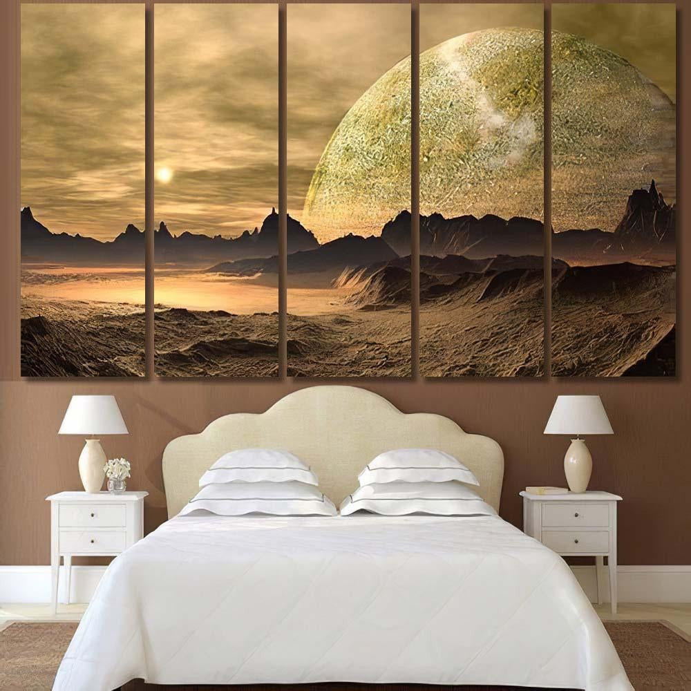Alien Planet Fantasy Landscape 2 Galaxy Sky and Space Canvas Print Panel Canvas, 3-5 Piece Canvas Art, Multi Panel Canvas Wall Art Poster Canvas Gallery Framed Prints, Canvas