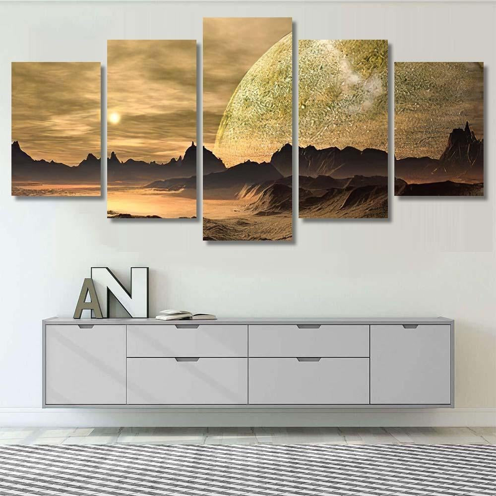 Alien Planet Fantasy Landscape 2 Galaxy Sky and Space Canvas Print Panel Canvas, 3-5 Piece Canvas Art, Multi Panel Canvas Wall Art Poster Canvas Gallery Framed Prints, Canvas