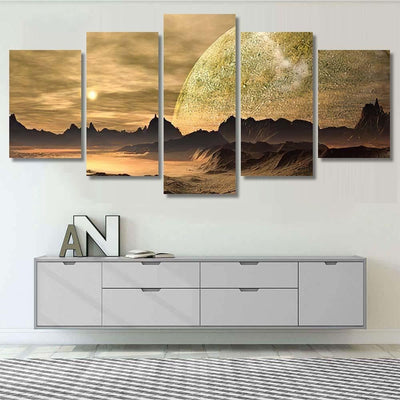 Alien Planet Fantasy Landscape 2 Galaxy Sky and Space Canvas Print Panel Canvas, 3-5 Piece Canvas Art, Multi Panel Canvas Wall Art Poster Canvas Gallery Framed Prints, Canvas