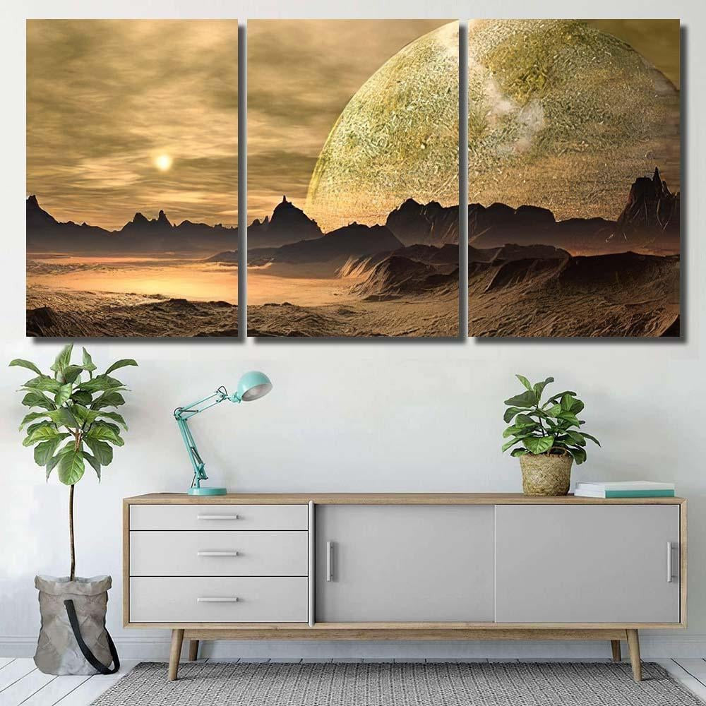 Alien Planet Fantasy Landscape 2 Galaxy Sky and Space Canvas Print Panel Canvas, 3-5 Piece Canvas Art, Multi Panel Canvas Wall Art Poster Canvas Gallery Framed Prints, Canvas