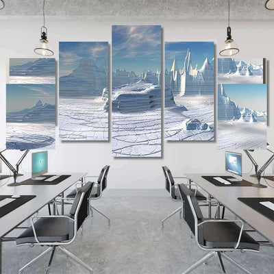 Cold Icy Fantasy Alien Landscape Computer Galaxy Sky and Space Canvas Print Panel Canvas, 3-5 Piece Canvas Art, Multi Panel Canvas Wall Art Poster Canvas Gallery Framed Prints, Canvas