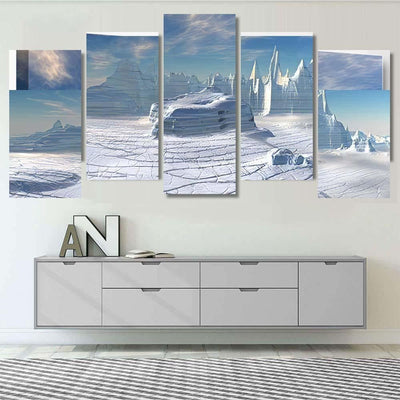 Cold Icy Fantasy Alien Landscape Computer Galaxy Sky and Space Canvas Print Panel Canvas, 3-5 Piece Canvas Art, Multi Panel Canvas Wall Art Poster Canvas Gallery Framed Prints, Canvas
