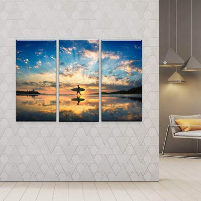 Surfing at Sunset Ocean Blue Sea Vintage Retro Graphic Multi Canvas Wall Art Ideas, Multi Piece Panel Canvas Home Decor Housewarming Gift Ideas Framed Prints, Canvas