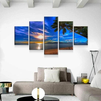Surfing at Sunset Ocean Blue Sea Vintage Retro Graphic Multi Canvas Wall Art Ideas, Multi Piece Panel Canvas Home Decor Housewarming Gift Ideas Framed Prints, Canvas