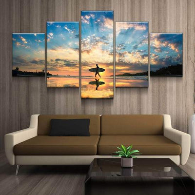 Surfing at Sunset Ocean Blue Sea Vintage Retro Graphic Multi Canvas Wall Art Ideas, Multi Piece Panel Canvas Home Decor Housewarming Gift Ideas Framed Prints, Canvas