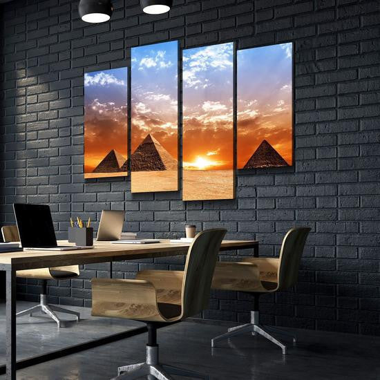 The Great Pyramids at Dawn Sunset Landscape Multi Canvas Wall Art Ideas, Multi Piece Panel Canvas Home Decor Housewarming Gift Ideas Framed Prints, Canvas