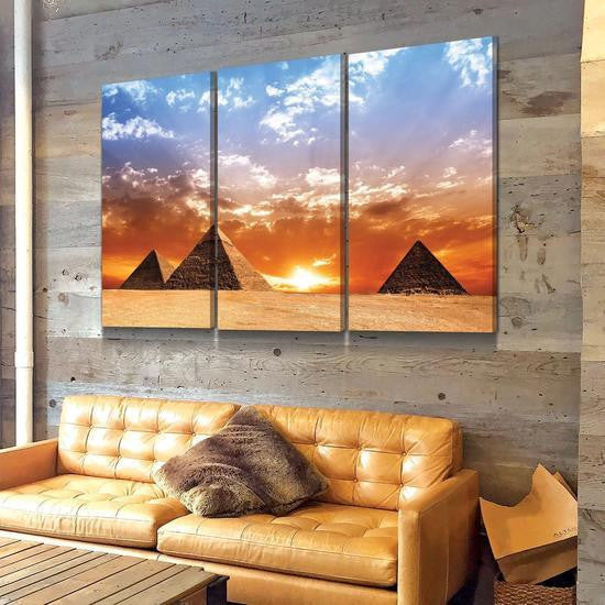 The Great Pyramids at Dawn Sunset Landscape Multi Canvas Wall Art Ideas, Multi Piece Panel Canvas Home Decor Housewarming Gift Ideas Framed Prints, Canvas