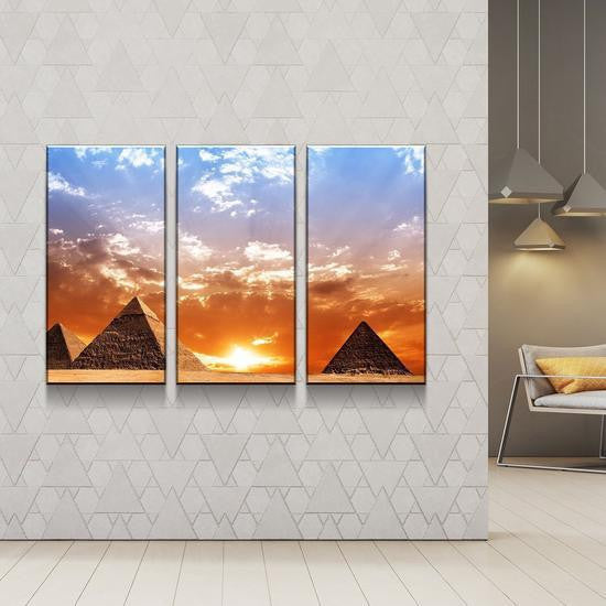 The Great Pyramids at Dawn Sunset Landscape Multi Canvas Wall Art Ideas, Multi Piece Panel Canvas Home Decor Housewarming Gift Ideas Framed Prints, Canvas