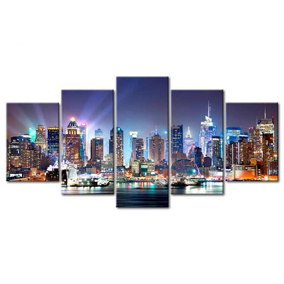 Night City Landscape Bright Cityscape Multi Canvas Wall Art Ideas, Multi Piece Panel Canvas Home Decor Housewarming Gift Ideas Framed Prints, Canvas