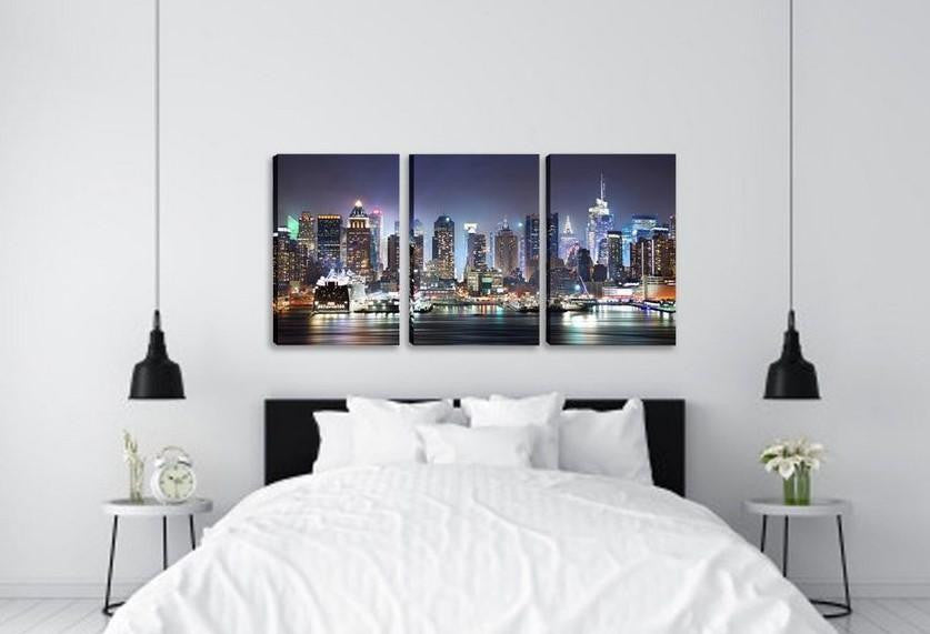 Night City Landscape Bright Cityscape Multi Canvas Wall Art Ideas, Multi Piece Panel Canvas Home Decor Housewarming Gift Ideas Framed Prints, Canvas