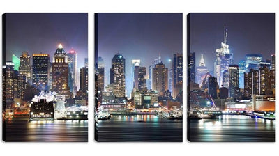 Night City Landscape Bright Cityscape Multi Canvas Wall Art Ideas, Multi Piece Panel Canvas Home Decor Housewarming Gift Ideas Framed Prints, Canvas