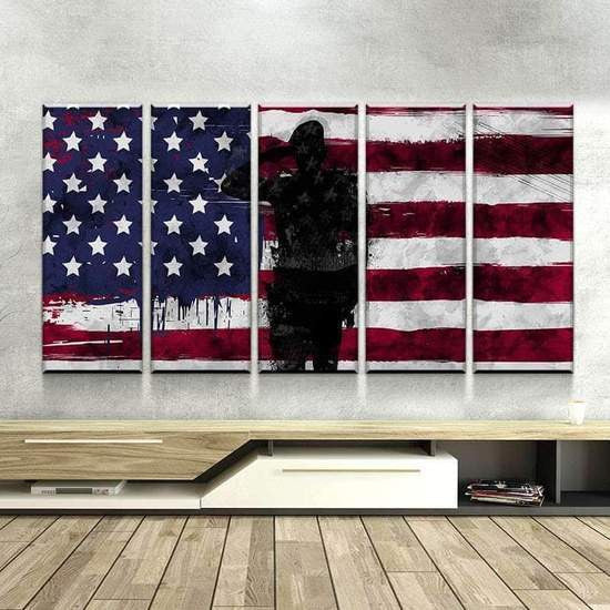 USA Flag America's Heroes Multi Canvas Wall Art Ideas, Multi Piece Panel Canvas Home Decor Housewarming Gift Ideas Framed Prints, Canvas