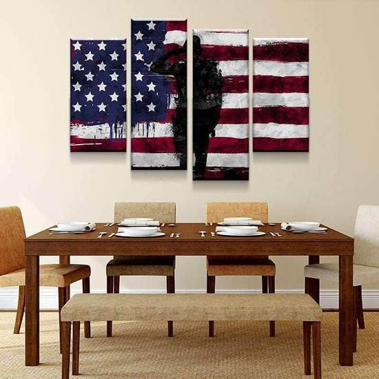 USA Flag America's Heroes Multi Canvas Wall Art Ideas, Multi Piece Panel Canvas Home Decor Housewarming Gift Ideas Framed Prints, Canvas
