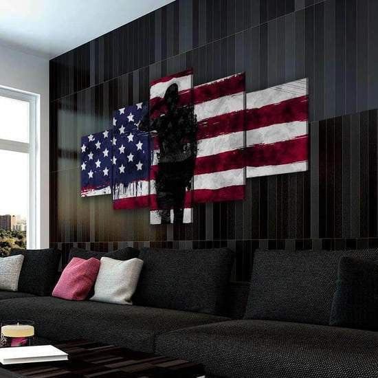 USA Flag America's Heroes Multi Canvas Wall Art Ideas, Multi Piece Panel Canvas Home Decor Housewarming Gift Ideas Framed Prints, Canvas