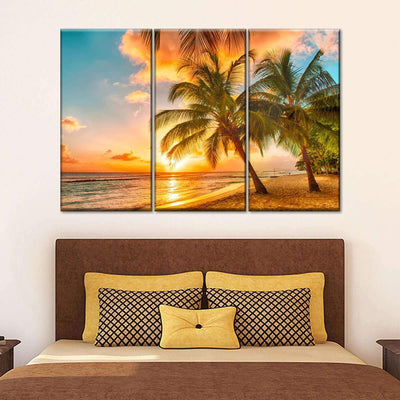 Palm Trees Paradise Tropical Sunset Multi Canvas Wall Art Ideas, Multi Piece Panel Canvas Home Decor Housewarming Gift Ideas Framed Prints, Canvas