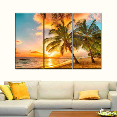 Palm Trees Paradise Tropical Sunset Multi Canvas Wall Art Ideas, Multi Piece Panel Canvas Home Decor Housewarming Gift Ideas Framed Prints, Canvas