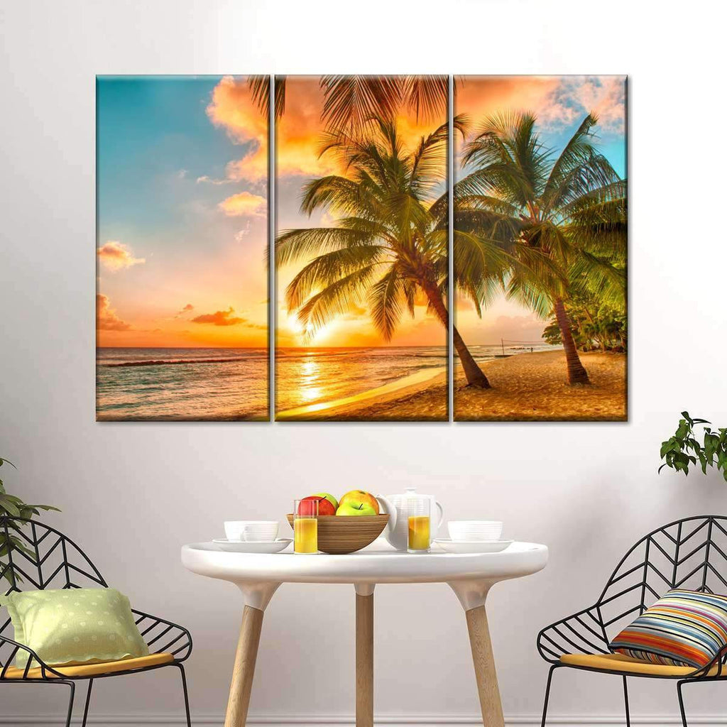 Palm Trees Paradise Tropical Sunset Multi Canvas Wall Art Ideas, Multi Piece Panel Canvas Home Decor Housewarming Gift Ideas Framed Prints, Canvas