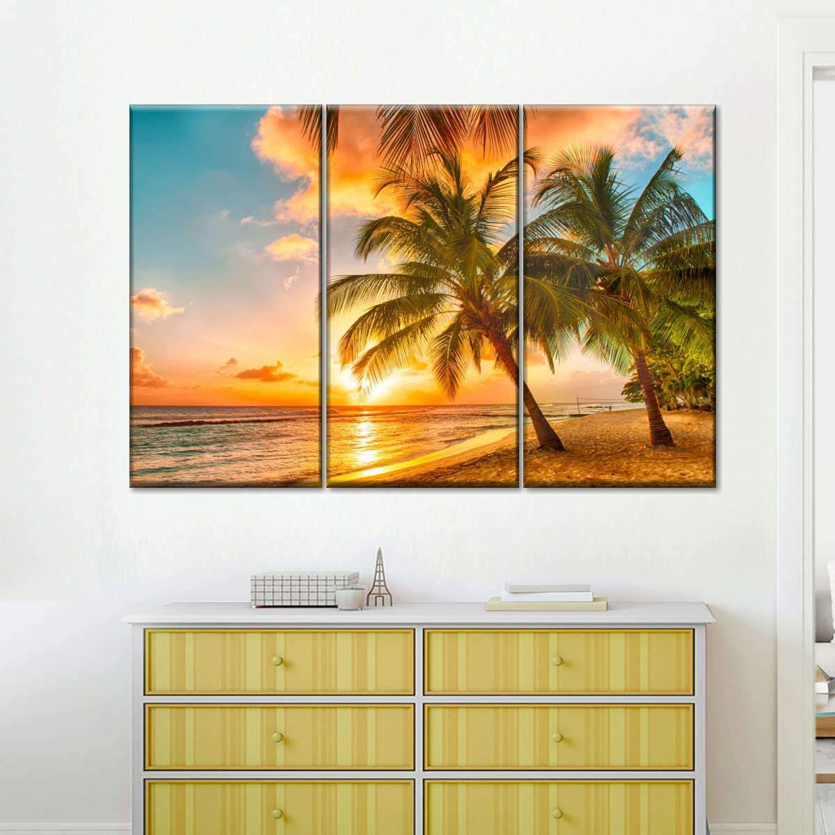 Palm Trees Paradise Tropical Sunset Multi Canvas Wall Art Ideas, Multi Piece Panel Canvas Home Decor Housewarming Gift Ideas Framed Prints, Canvas