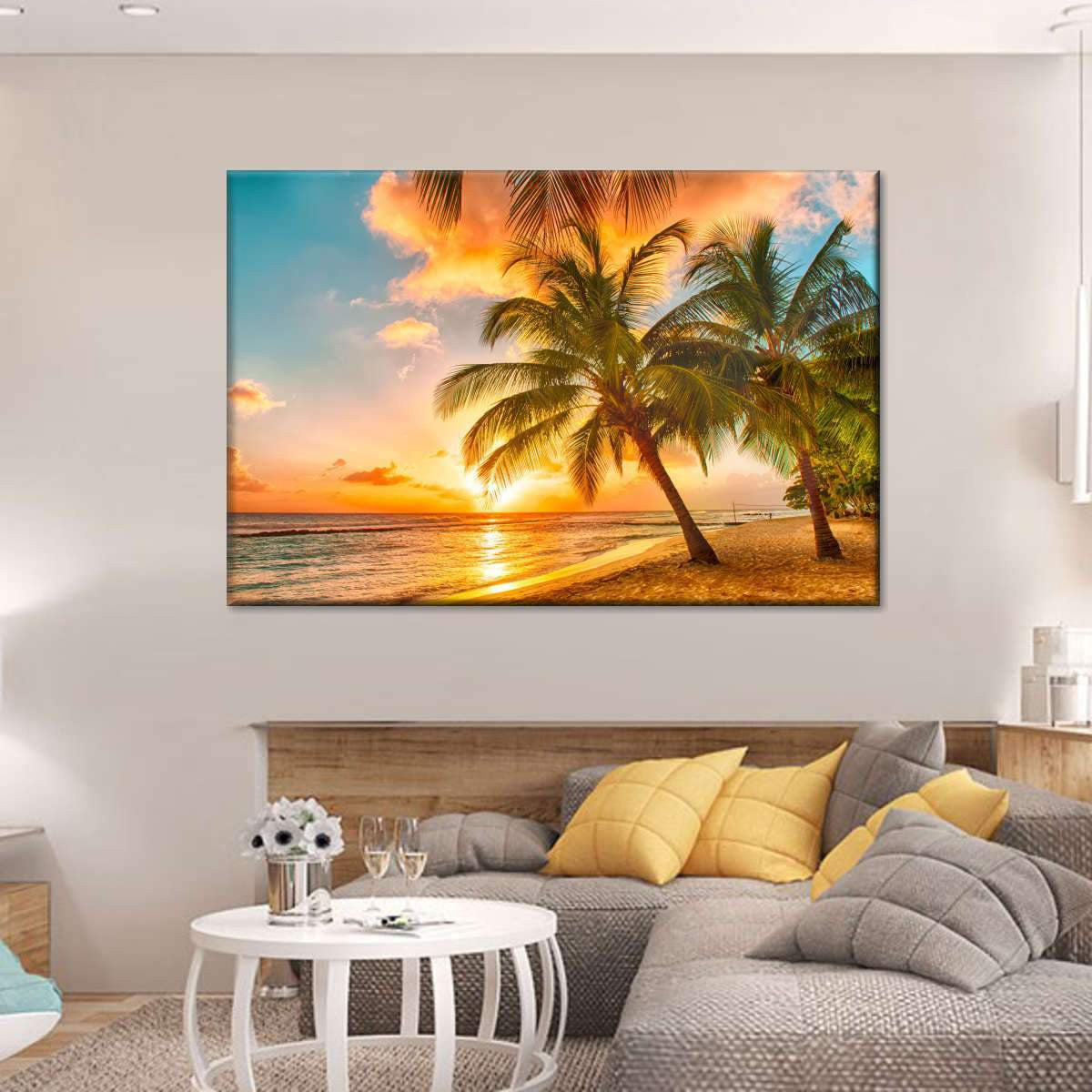 Palm Trees Paradise Tropical Sunset Multi Canvas Wall Art Ideas, Multi Piece Panel Canvas Home Decor Housewarming Gift Ideas Framed Prints, Canvas