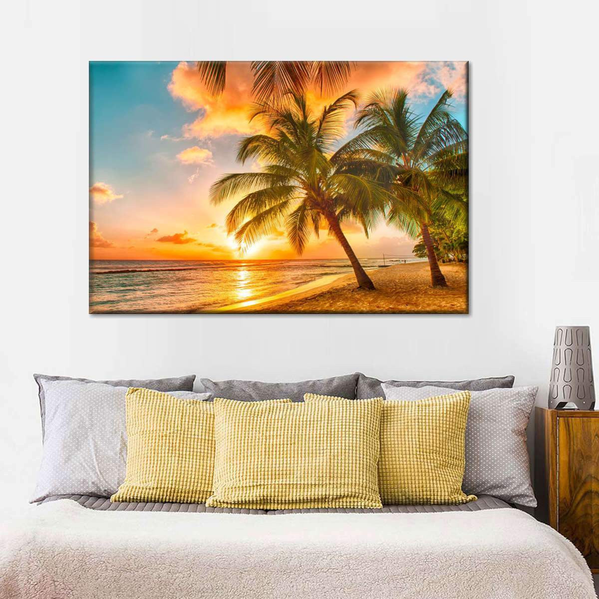 Palm Trees Paradise Tropical Sunset Multi Canvas Wall Art Ideas, Multi Piece Panel Canvas Home Decor Housewarming Gift Ideas Framed Prints, Canvas