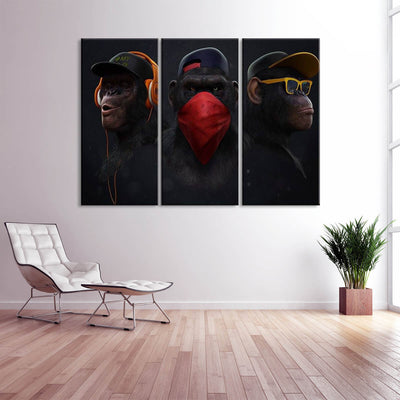 The Three Monkeys Abstract Graphic Multi Canvas Wall Art Ideas, Multi Piece Panel Canvas Home Decor Housewarming Gift Ideas Framed Prints, Canvas