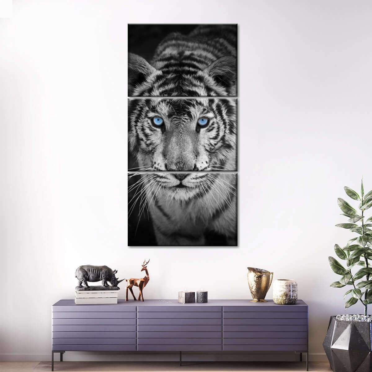 Majestic White Tiger Blue Eyes Wild Animals Multi Canvas Wall Art Ideas, Multi Piece Panel Canvas Home Decor Housewarming Gift Ideas Framed Prints, Canvas