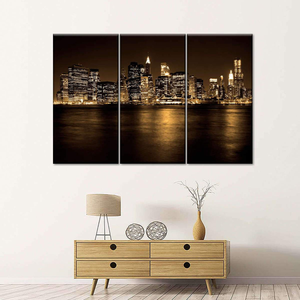 Luxury New York City at Night City Landscape Multi Canvas Wall Art Ideas, Multi Piece Panel Canvas Home Decor Housewarming Gift Ideas Framed Prints, Canvas
