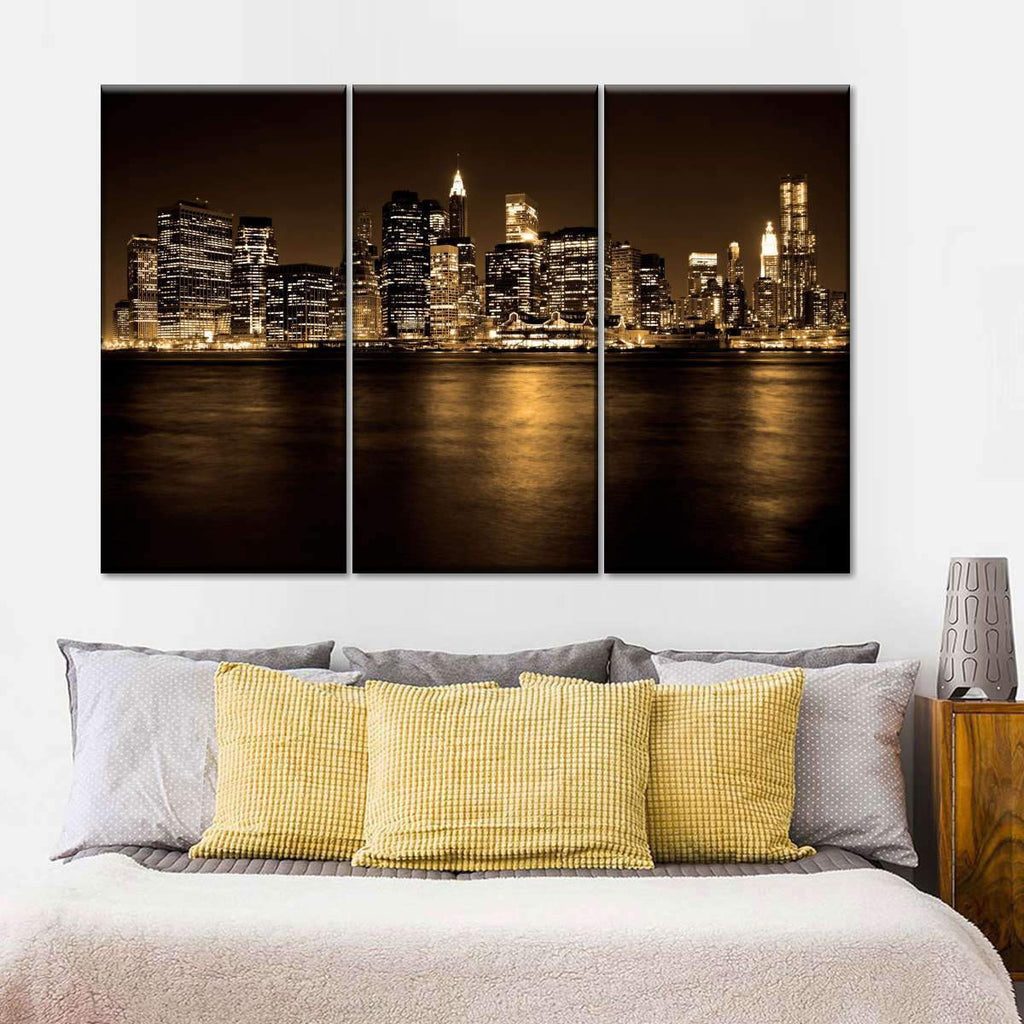 Luxury New York City at Night City Landscape Multi Canvas Wall Art Ideas, Multi Piece Panel Canvas Home Decor Housewarming Gift Ideas Framed Prints, Canvas