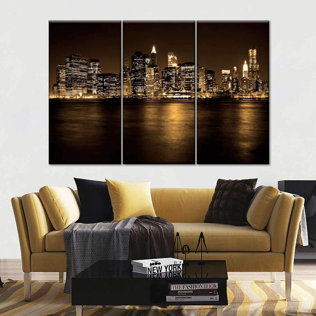Luxury New York City at Night City Landscape Multi Canvas Wall Art Ideas, Multi Piece Panel Canvas Home Decor Housewarming Gift Ideas Framed Prints, Canvas