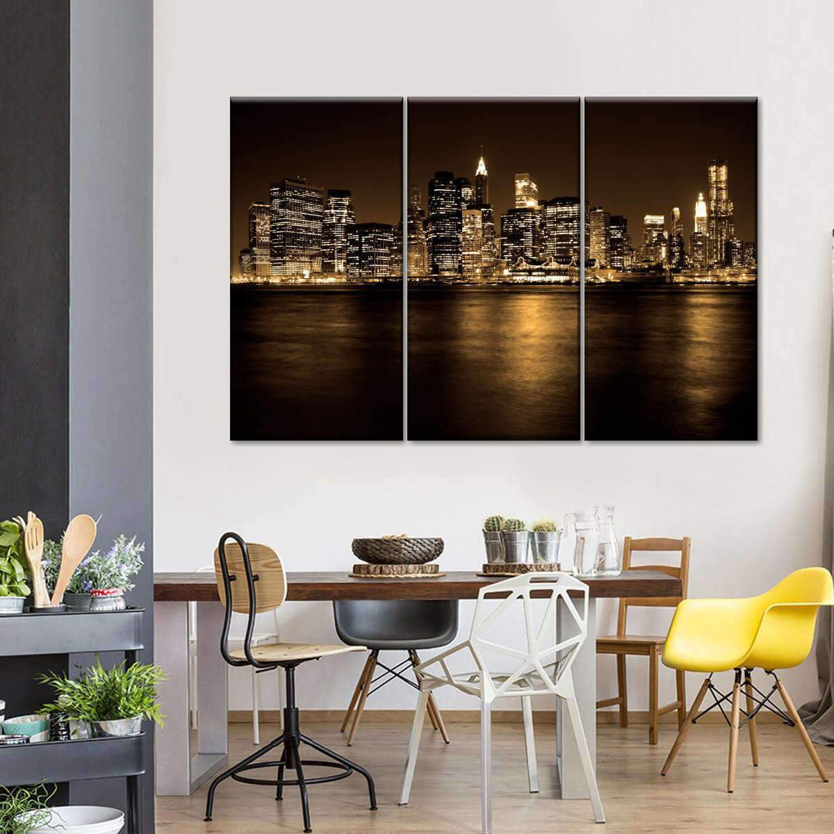 Luxury New York City at Night City Landscape Multi Canvas Wall Art Ideas, Multi Piece Panel Canvas Home Decor Housewarming Gift Ideas Framed Prints, Canvas