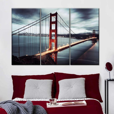 Iconic Golden Gate Bridge Vintage Retro Style Multi Canvas Wall Art Ideas, Multi Piece Panel Canvas Home Decor Housewarming Gift Ideas Framed Prints, Canvas
