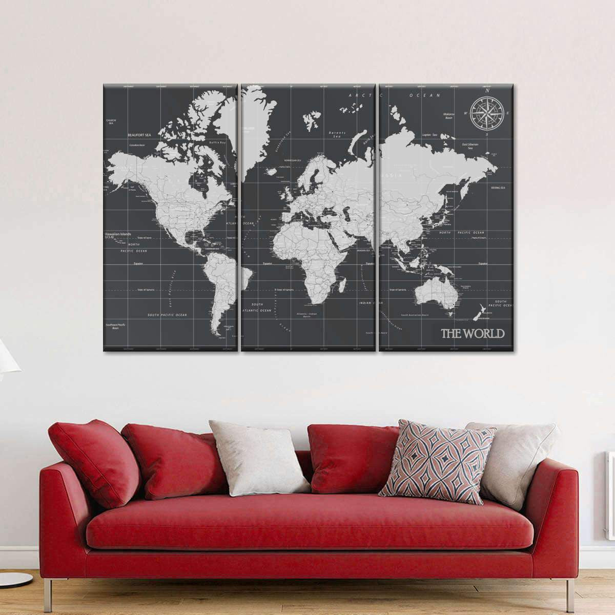 Navigator's World Map Landscape Multi Canvas Wall Art Ideas, Multi Piece Panel Canvas Home Decor Housewarming Gift Ideas Framed Prints, Canvas
