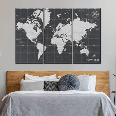 Navigator's World Map Landscape Multi Canvas Wall Art Ideas, Multi Piece Panel Canvas Home Decor Housewarming Gift Ideas Framed Prints, Canvas