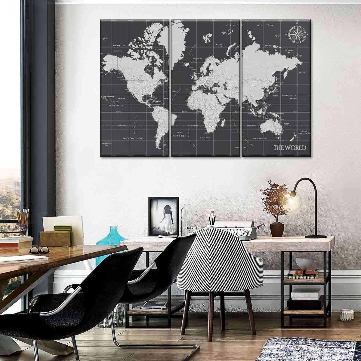 Navigator's World Map Landscape Multi Canvas Wall Art Ideas, Multi Piece Panel Canvas Home Decor Housewarming Gift Ideas Framed Prints, Canvas
