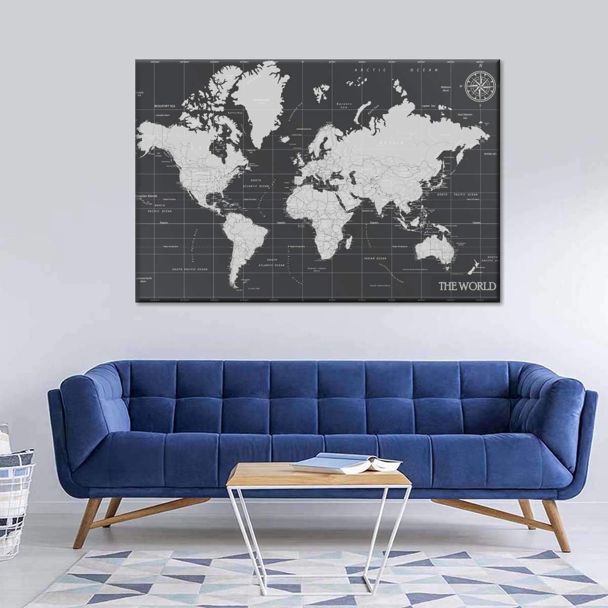 Navigator's World Map Landscape Multi Canvas Wall Art Ideas, Multi Piece Panel Canvas Home Decor Housewarming Gift Ideas Framed Prints, Canvas