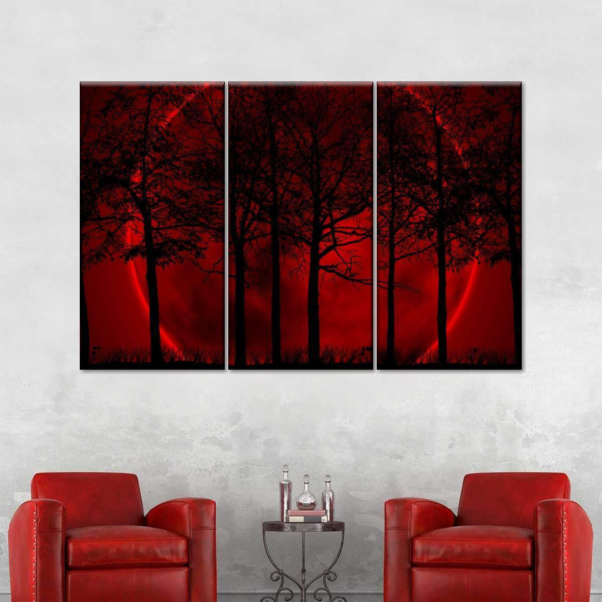 Blood Moon Forest Scary Moon Multi Canvas Wall Art Ideas, Multi Piece Panel Canvas Home Decor Housewarming Gift Ideas Framed Prints, Canvas